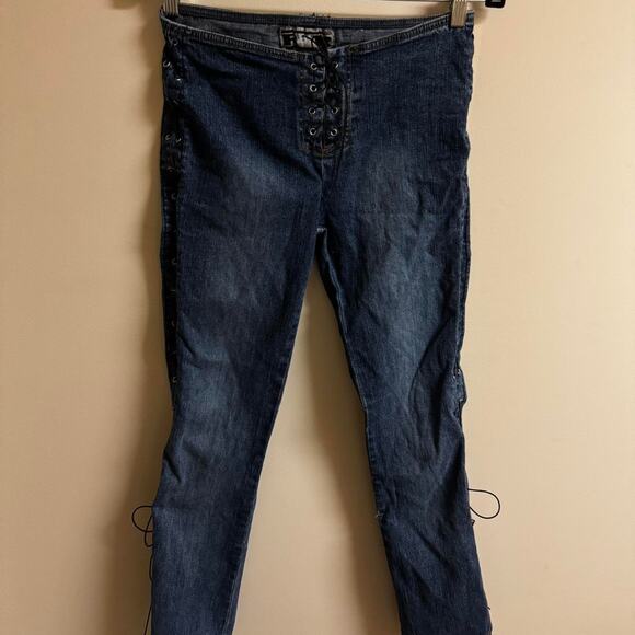 Vintage Y2K R4R Rave Jeans w/ Lace-Up Grommet Waist – Waist 27” - Picture 1 of 8